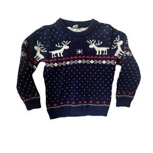 VTG Reindeer Fair-isle Holiday Navy Toddler 3T  Sweater Redodeco 100%Cotton